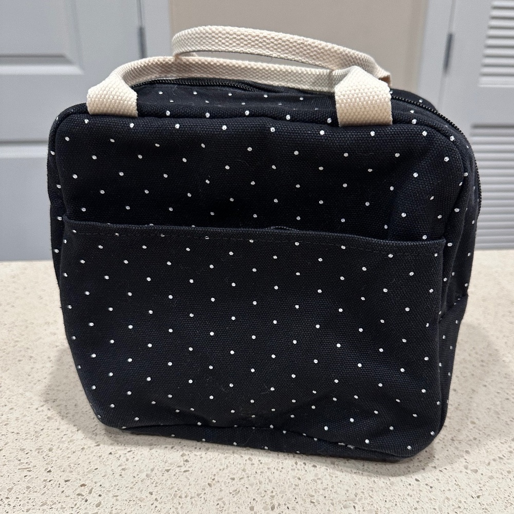 EurCross, Compact, Black, Lunch Bag, Canvas, Reusable, Polka